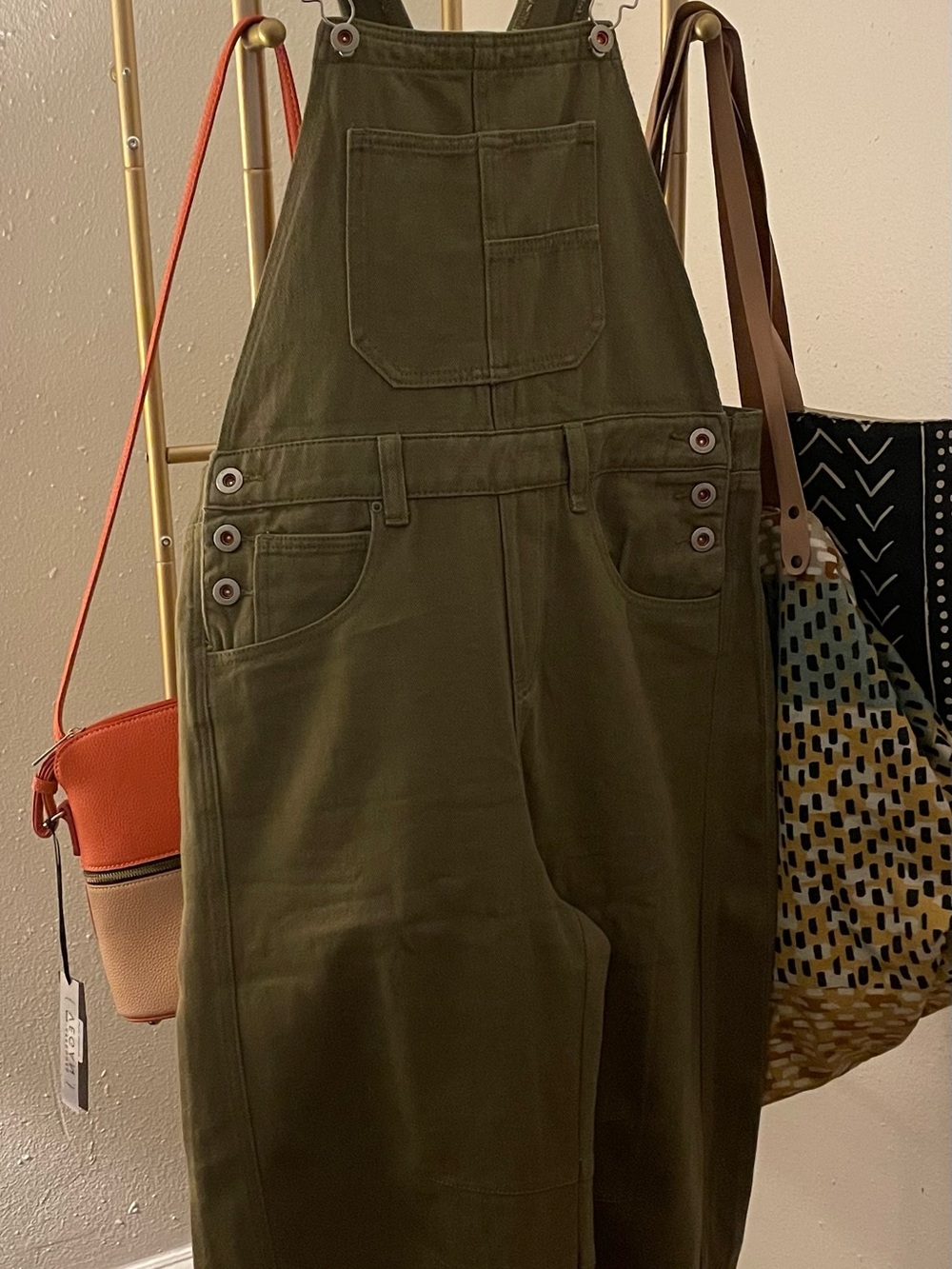 Amazon Olive Green Women's Denim Overalls with Front Pocket